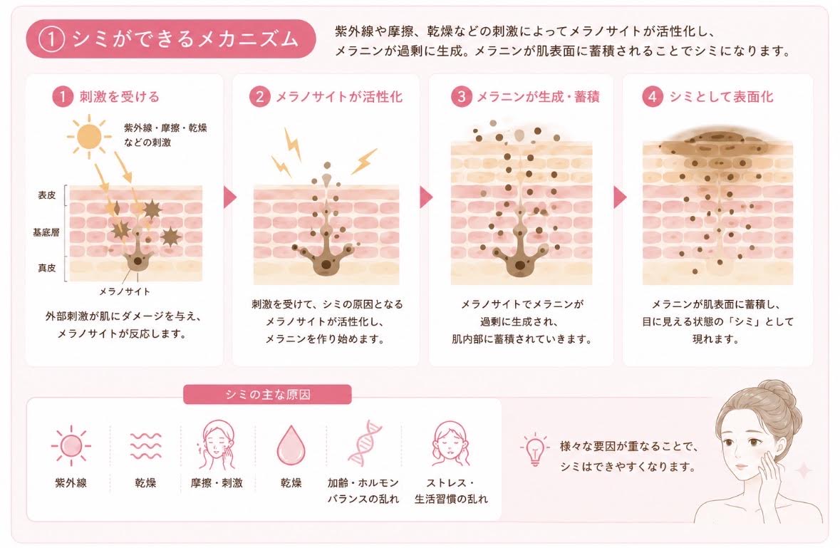 シミができるメカニズム・メラニン生成の説明イメージ