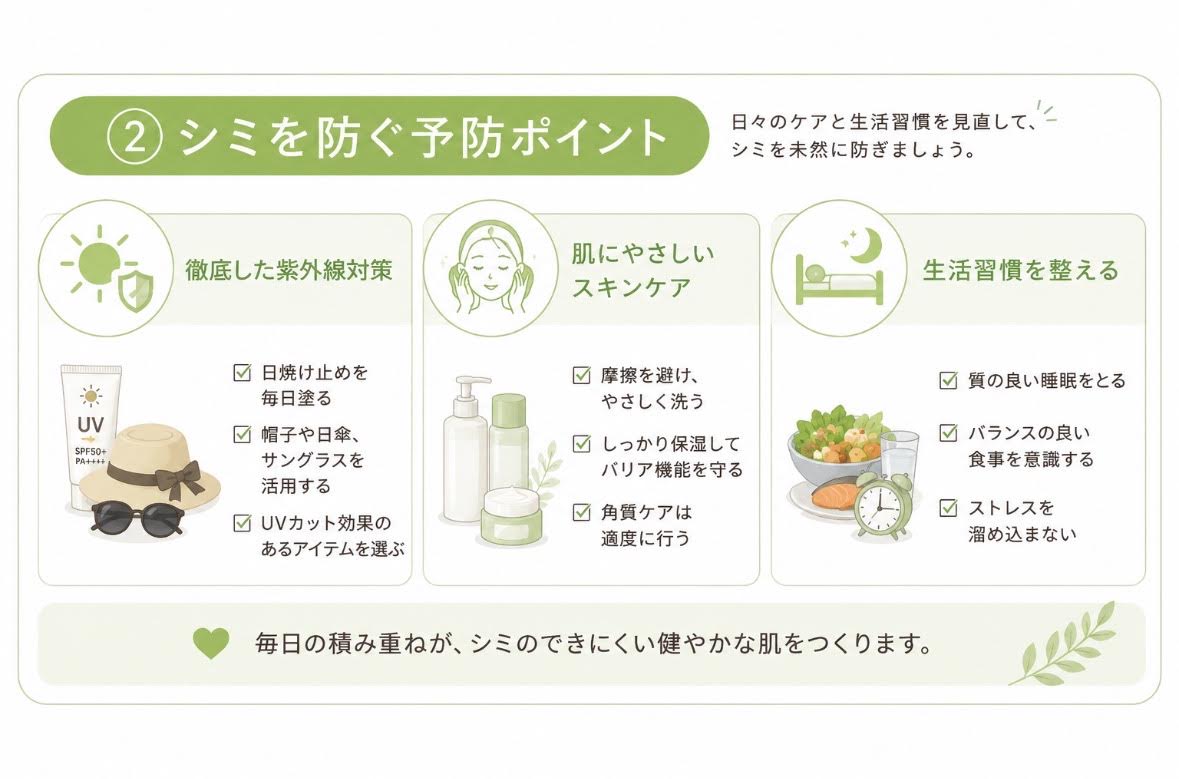 シミを防ぐ日焼け止めや紫外線対策のイメージ
