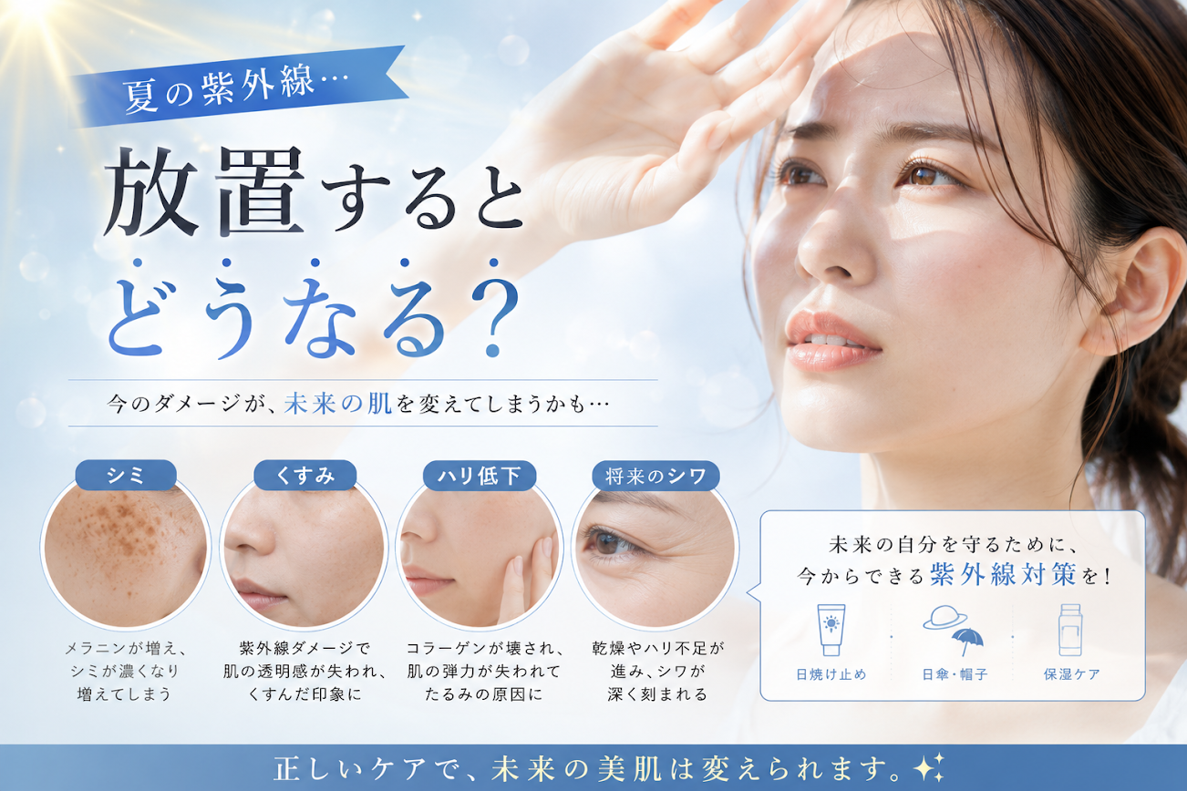 夏の紫外線ダメージを放置するとどうなる？シミ・くすみ・老化を加速させるリスクと対処法